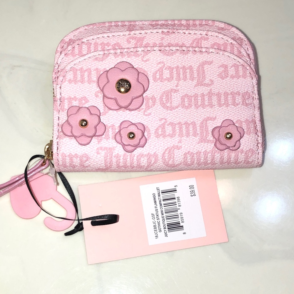 Juicy Couture Gothic Status Flamingo Pink Juicy Bouquet Mini Compact Wallet NWT